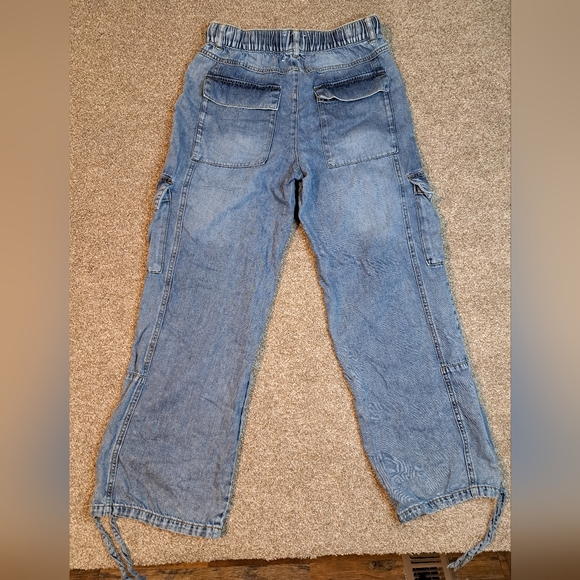 Habitual Pull On Denim Wide Leg Cargo Jeans Drawstring Waist & Pants Hem - Picture 5 of 8